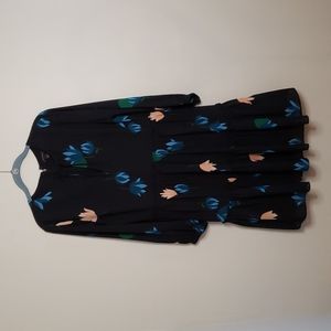 Ann Taylor Black Midi Dress with Blue, Peach & Green Floral Print